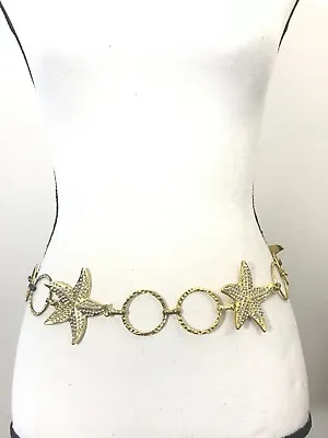 Women's Chain Belt XS-S Gold VTG O Ring Stars Jeweled Body Belly Rhinestone • $21.24