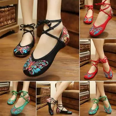 £11.99 • Buy Womens Chinese Vintage Floral Embroidered Pattern Flats Mary Jane Everyday Shoes