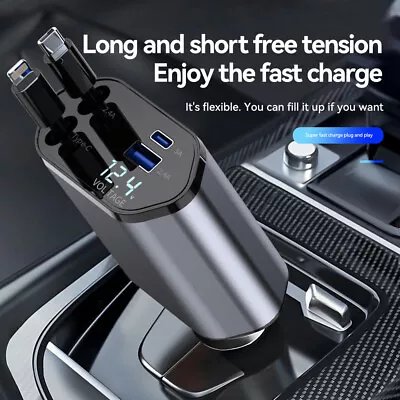 USB Type C Cable Retractable Car Charger 4IN1 100W For Phone Fast Charge Adapter • $25.89