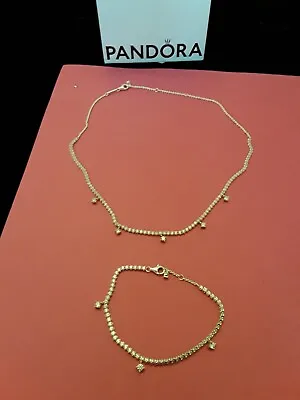 Pandora Sparkling Drop Collier Necklace Matching Bracelet  • £100