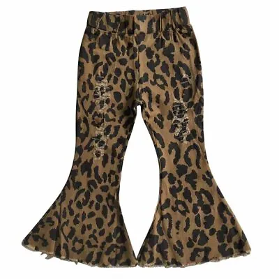 $21.99 • Buy Girls Leopard Distressed Denim Bell Bottoms