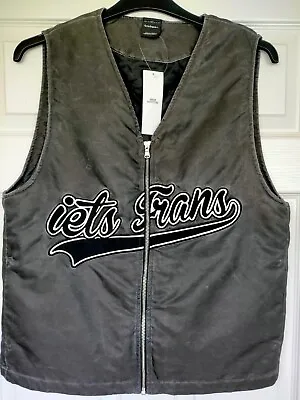 Urban Outfitters Iets Frans Padded Gilet/Vest Script Logo Black Full Zip Small  • £18.50