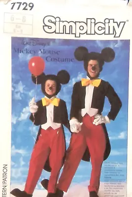 Simplicity Sewing Pattern 7729 Mickey Mouse Costume Boys Girls Size 6-8 Disney • $7.98