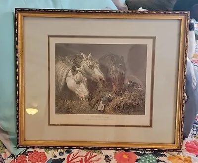 Antique JF Herring Museum Print The Scanty Meal Matted & Prof Framed Horses Barn • $185