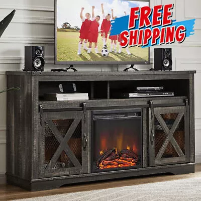 70  Electric Fireplace TV Stand Adjustable Media Console W/ Barn Doors Dark Oak • $383.51