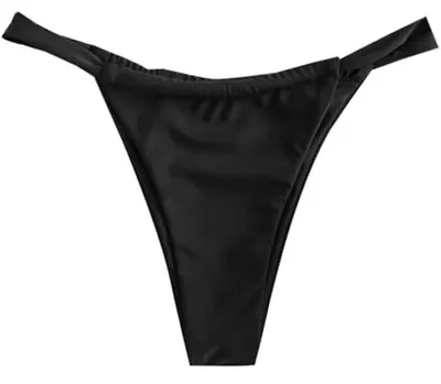 Zaful Black Bikini High Cut Brazilian Resort Swim Bottom Only Swimwear Au 8 S • $35