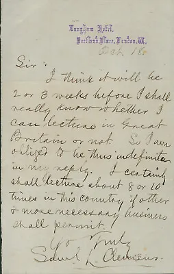 Samuel L.  Mark Twain  Clemens - Autograph Letter Signed 10/18 • $6500