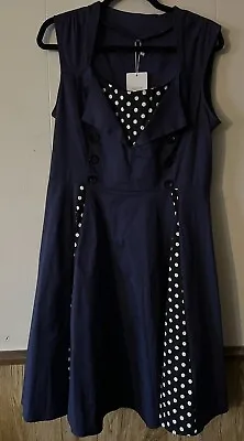 Navy Blue Black White Polka Dot Sleeveless Dress Size XXL Pinup Rockabilly • £28.93