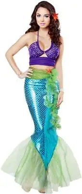 Adult Women Mythic Mermaid Costume Multi Way Bikini Top Sqeuin Mesh Tail Belt • $15.14