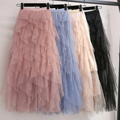 £12.72 • Buy Women High Waist Mesh TUTU Maxi SKIRTS Sheer Net Tulle Pleated A Line Long Dress