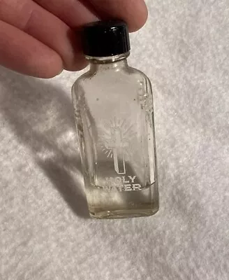 VINTAGE GLASS HOLY WATER BOTTLE  CROSS WITH Cracked CAP CATHOLIC • $39.99