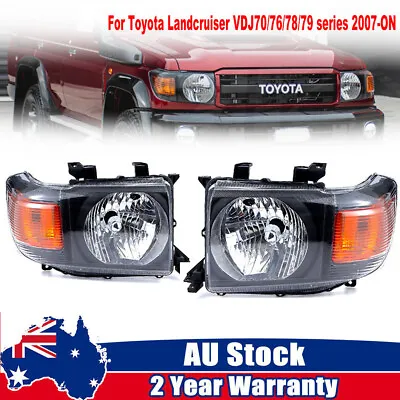 $189 • Buy Pair LH&RH Head Light For Toyota Landcruiser VDJ70/76/78/79 Series 2007-ON Black