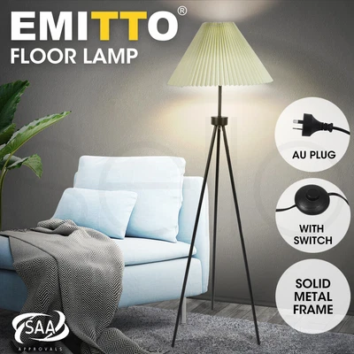 $54.99 • Buy EMITTO Modern Tripod Floor Lamp Linen Fabric Lampshade Home Decor Reading Beige