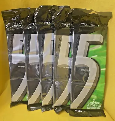 5 Gum Spearmint Rain Sugar Free Chewing Gum 3 Packs 15 Pc Per Pack (Lot Of 5) • $36.70