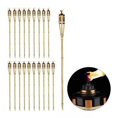 Torches Set Bamboo Decorative Outdoor Garden 20x Wick Oil Burning Party 90cm • £65.90