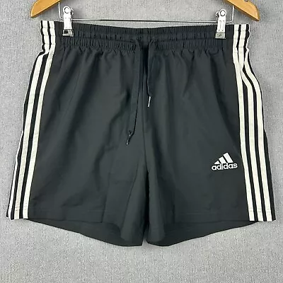 Adidas Shorts Mens Large W32xL6 Black Primegreen 3 Stripes Lined Drawstring • $19.95