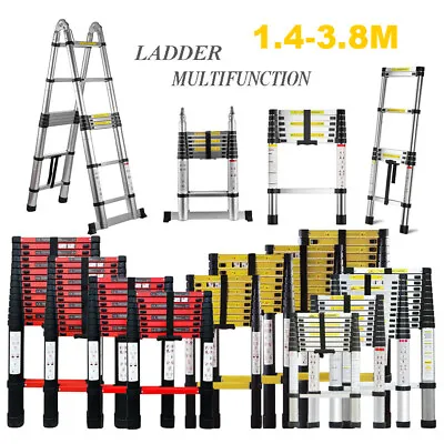 1.4M/2.6M/3.2M/3.8M Multi-Purpose Aluminium Telescopic Folding Ladder Extendable • £43.97