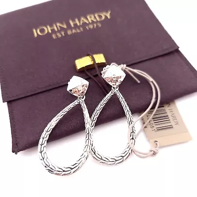 NEW John Hardy Sterling Silver Hammered Pear Shaped Chain Link 1.75' In Earrings • $149.99