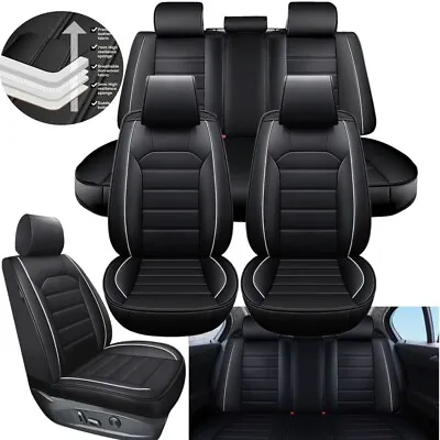 $79.81 • Buy Universal Leather Car Seat Covers 5-Seats Front&Rear Cushion Full Set Black