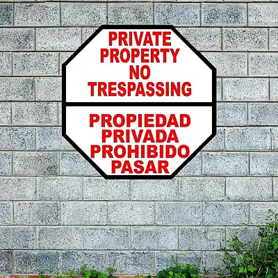 Private Property No Trespassing Sign Aluminum Metal 12 X12  English Spanish • $15.39