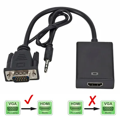 £5.94 • Buy VGA Male To HDMI Female Output 1080P HDTV Audio Video Cable Converter Adapter