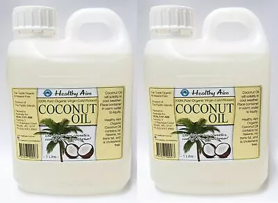 2 X COCONUT OIL 1L Litre ~ Certified Organic ~ 100% Pure Virgin ~ Cold Pressed • $59.90