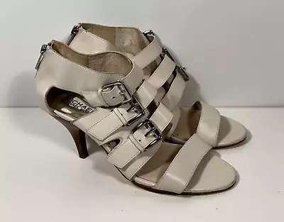 Michael Kors White Leather Triple Strap Heels Women Size 8 M  • $12.99