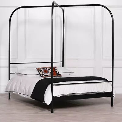 Exdisplay Canopy Urban Modern Four Poster Black Iron Metal King Size 5ft Bed • £599