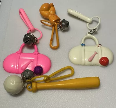 Vintage 1980s Lot Of 4 Bell Charms Plastic Clip On Boxing Glove Baseball Bat Bag • $17.99