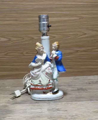 Vintage Figurine Table Lamp Colonial Courting Couple In Red White Blue Japan • $30