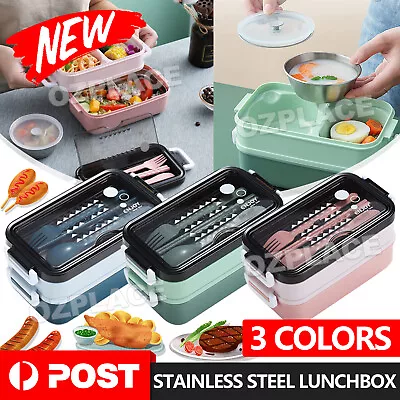 $17.95 • Buy 2-Layer Bento Box Lunch Containers Food Microwave Stainless Portable Dinnerware