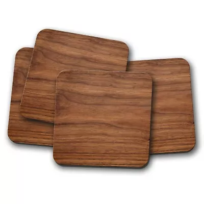 4 Set - Dark Brown Wood Effect Coaster - Tree Oak Men's Dad Cool Gift #15765 • £9.99