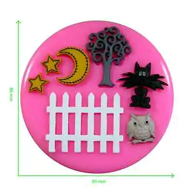 £7.50 • Buy Lucky Black Cat Picket Fence Owl Moon & Stars Silicone Mould By Fairie Blessings