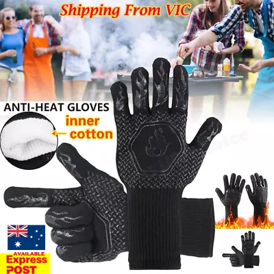 BBQ Grill Gloves 800°C Heat Non-Slip Oven Fireproof Resistant Non-Slip  Kitchen • $14.89