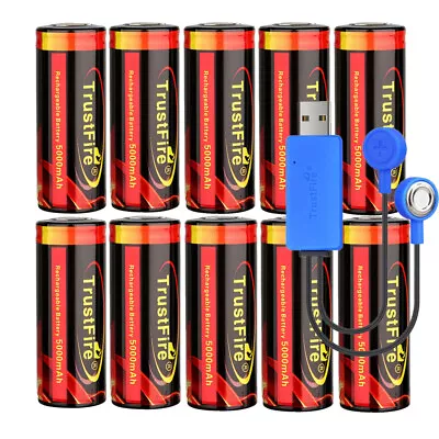  1/2/4/6/8/10Pcs Trustfire 26650 3.7V Lithium-ion Rechargeable Battery • £35.69