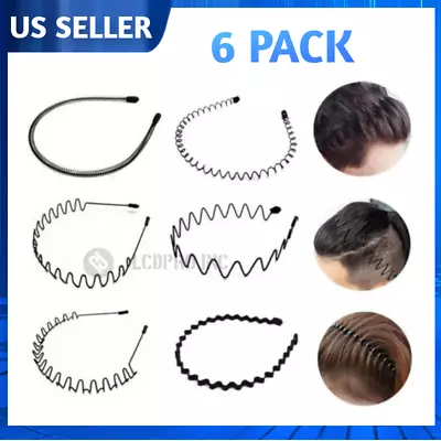 6 PCS Metal Hair Headband Wave Style Hoop Band Comb Sports Hairband Men Women • $7.56