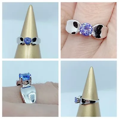 AAA TANZANITE SOLITAIRE STERLING SILVER RING GOLD PLATED SIZE L 1/2 (uk) • £30