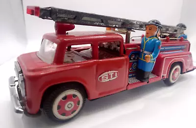 Vintage Fire Truck Friction With Siren Tin Toy In Original Box • $90
