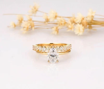 £101.82 • Buy 2 Ct Simulated Diamond Engagement Ring With Matching Band 14K Yellow Gold Plated