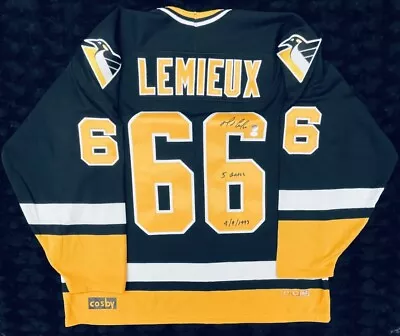 Mario LEMIEUX Signed Pittsburgh Penguins  5 GOALS 4/9/1993  Jersey *VERY RARE!* • $4999