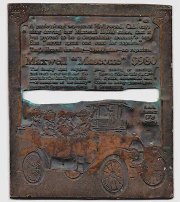 Antique Letterpress Print Block Advertisement 1911 Maxwell Mascotte Car Sale E99 • $99.95
