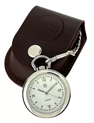 YESS Pocket Watch & Silver Chain With A Genuine Leather Brown Belt Pouch • £19.50