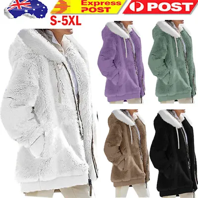 Women Warm Teddy-Bear Fluffy Coat Ladies Fleece Zip Jacket Outwear Plus Size AU • $30.99
