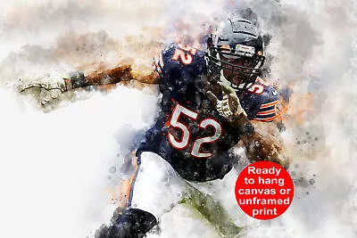 Khalil Mack Poster Watercolor Chicago Wall Art Khalil Mack Chicago Bears Wall • $34.99