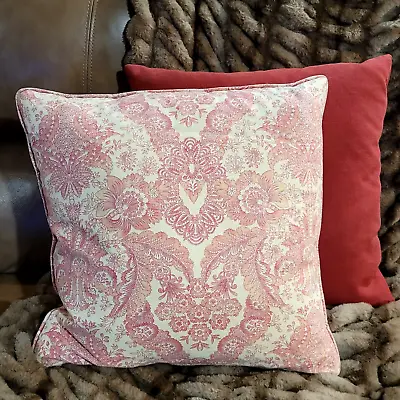 Lot Of 2 POTTERY BARN Red Rose Toile / Paisley & Sold Linen Throw Pillows • $21.99