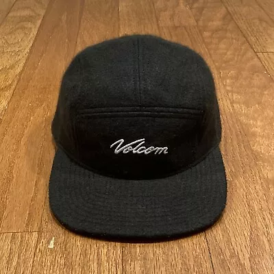 Volcom 5 Panel Hat Men's Strapback Felt Black Embroidered Logo Acrylic | EUC!!! • $21.99