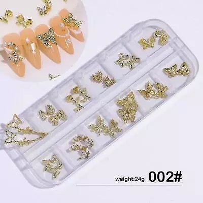 12 Grids 3D Butterfly Alloy Nail Art Decoration Gold Silver Metal Diamonds Charm • $6.42