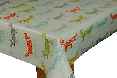 Fryetts Foxy Fox Multi Cotton PVC Fabric WIPE CLEAN Tablecloth Oilcloth • £8.99