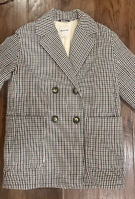 Madewell Women’s Small Plaid Padded Blazer Jacket Cotton Multicolor Cozy Chic • $39.95