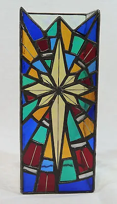 $39.99 • Buy Stained Glass Multicolor Cross Pillar Candle 8  Cover Iridescent Side Walls